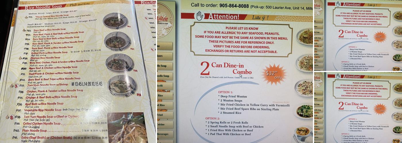 Pho Milton Menu