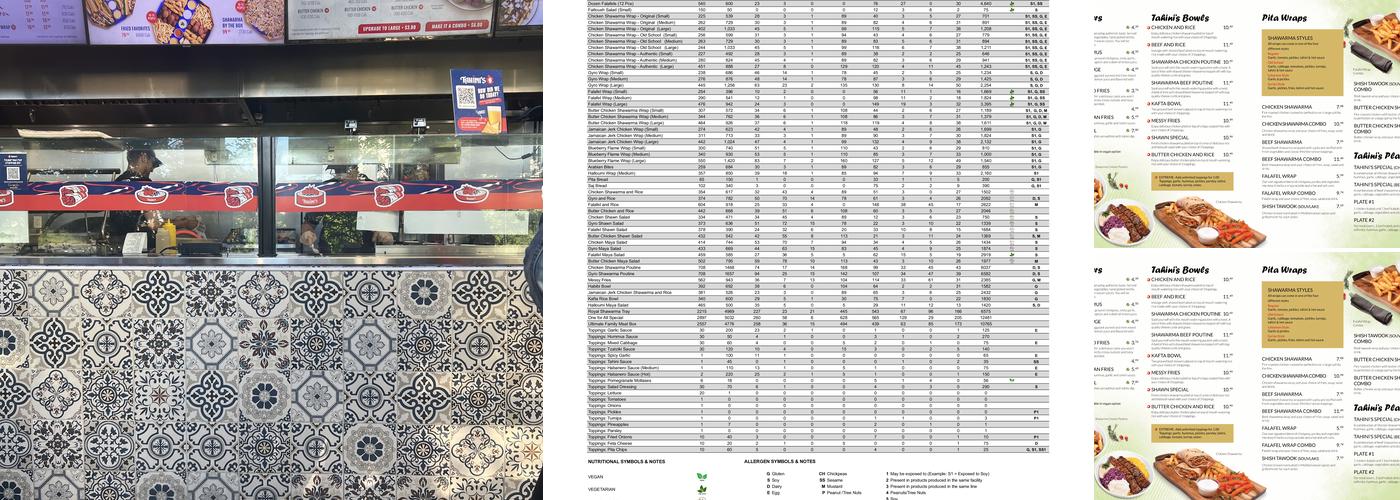 Tahini's Menu