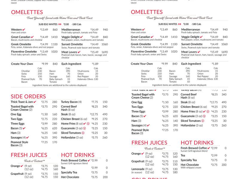 Sunset Grill Menu