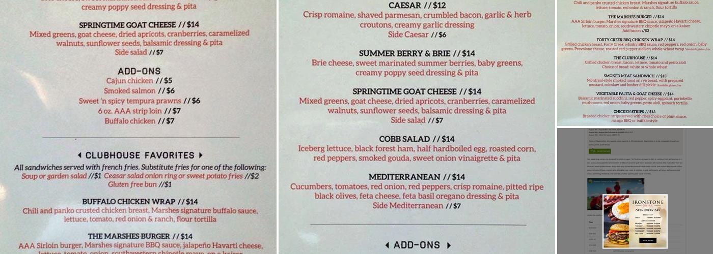 Ironstone Grill at The Marshes Golf Club Menu