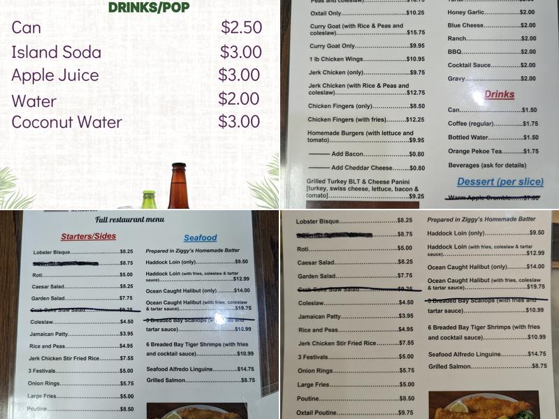 Ziggy's Fish & Chips and Caribbean food Menu