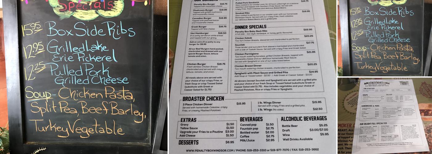 Windsor's Penalty Box Restaurant Menu