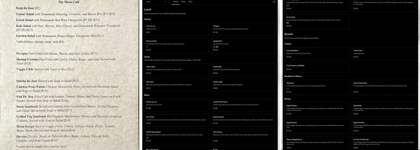 The Moon Cafe Menu