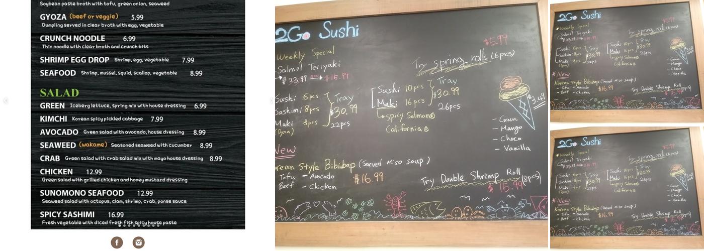 2go sushi Menu
