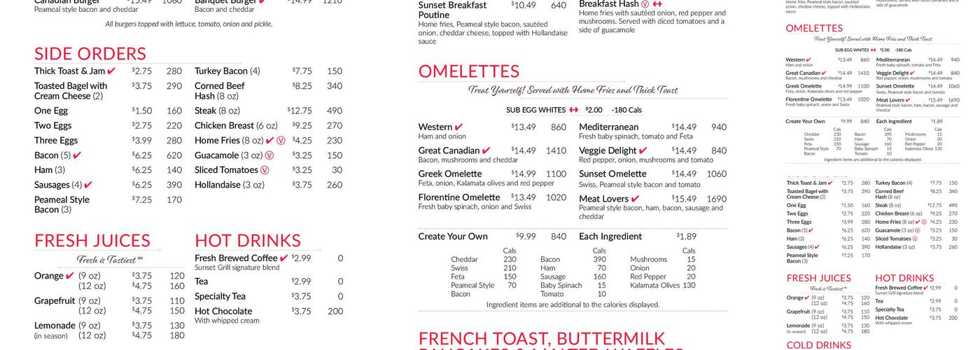 Sunset Grill Menu