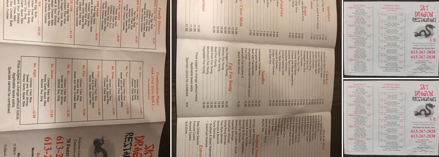Skye Dragon Menu