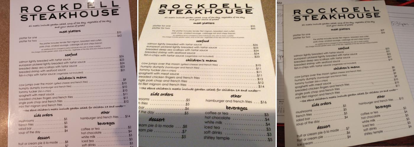 Rock Dell Steak House Menu