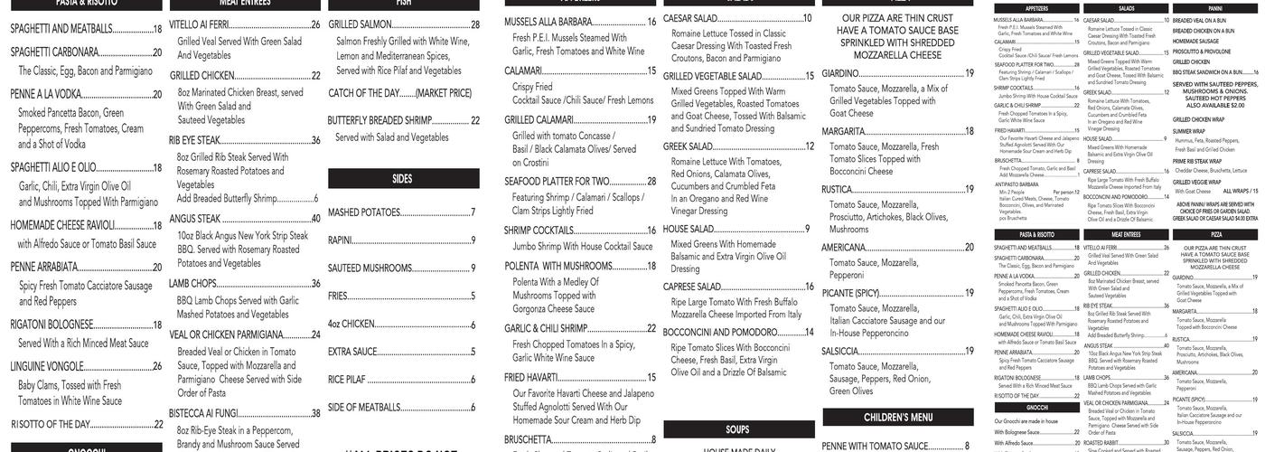Barbara Caffe Menu