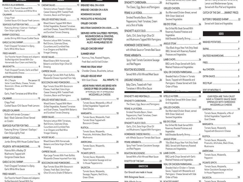 Barbara Caffe Menu