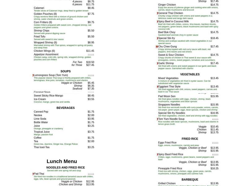 Thai Orchid Menu