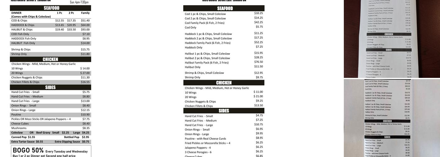 The Take Out Fish & Chips London Menu