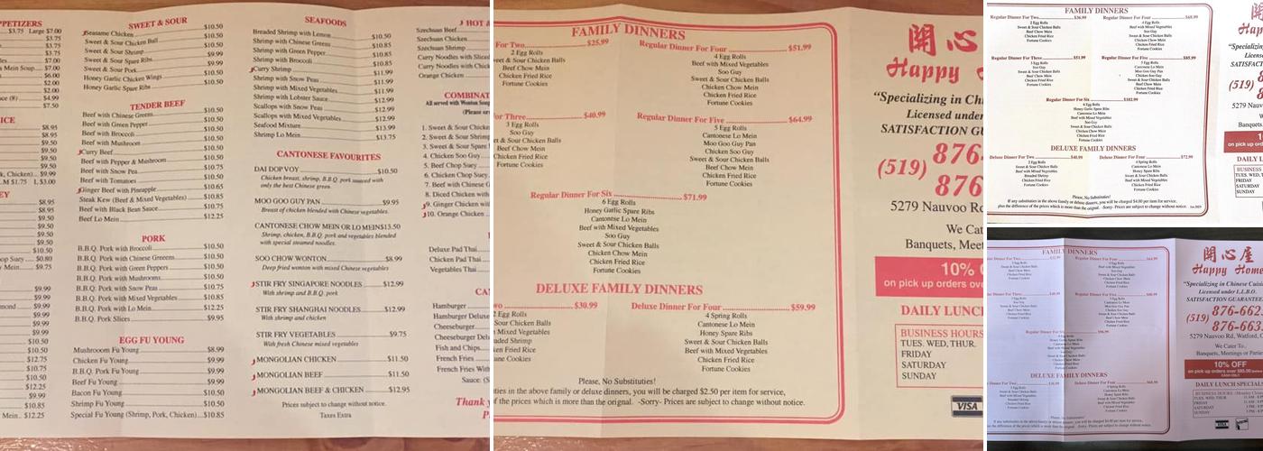 Happy Home Restaurant Menu