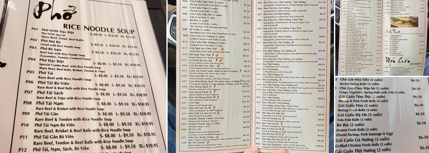 Pho Now Menu
