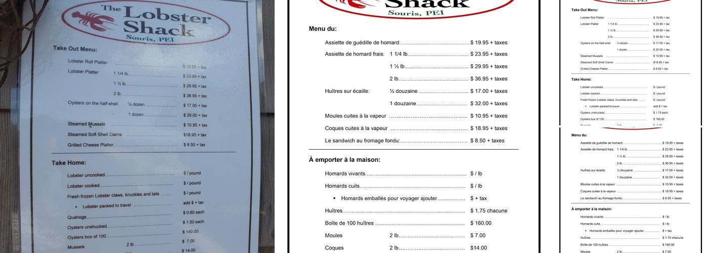 The Lobster Shack Menu