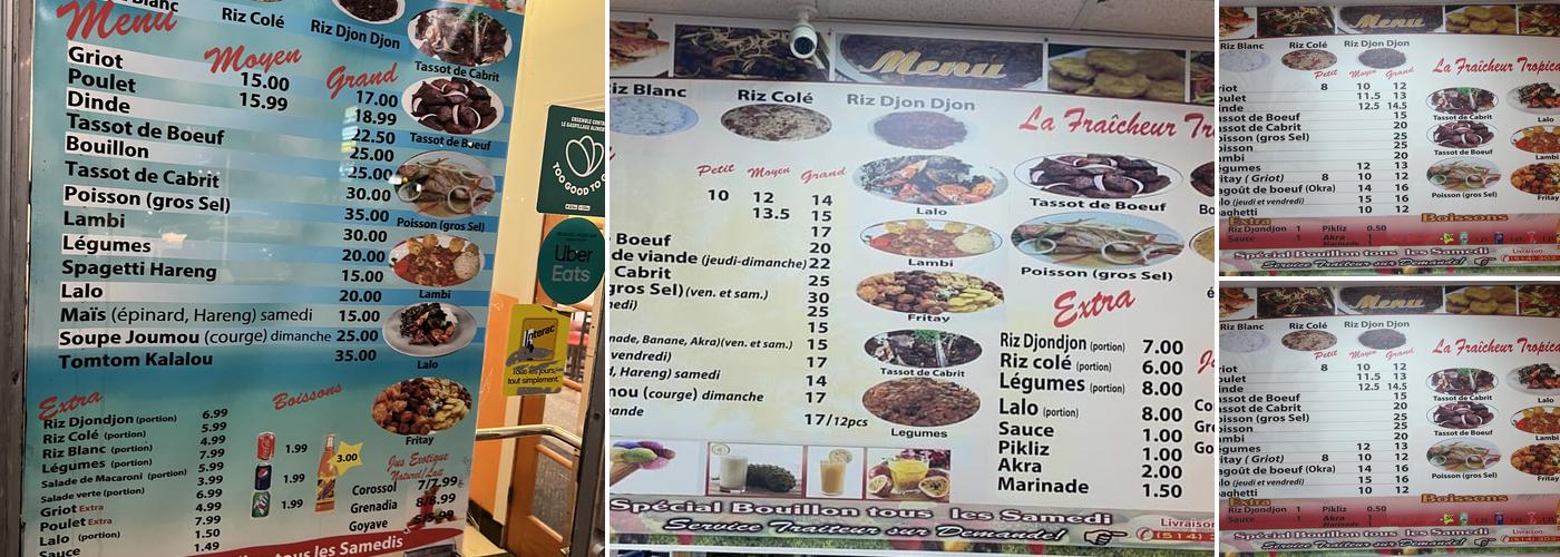 La Fraicheur Tropicale Menu