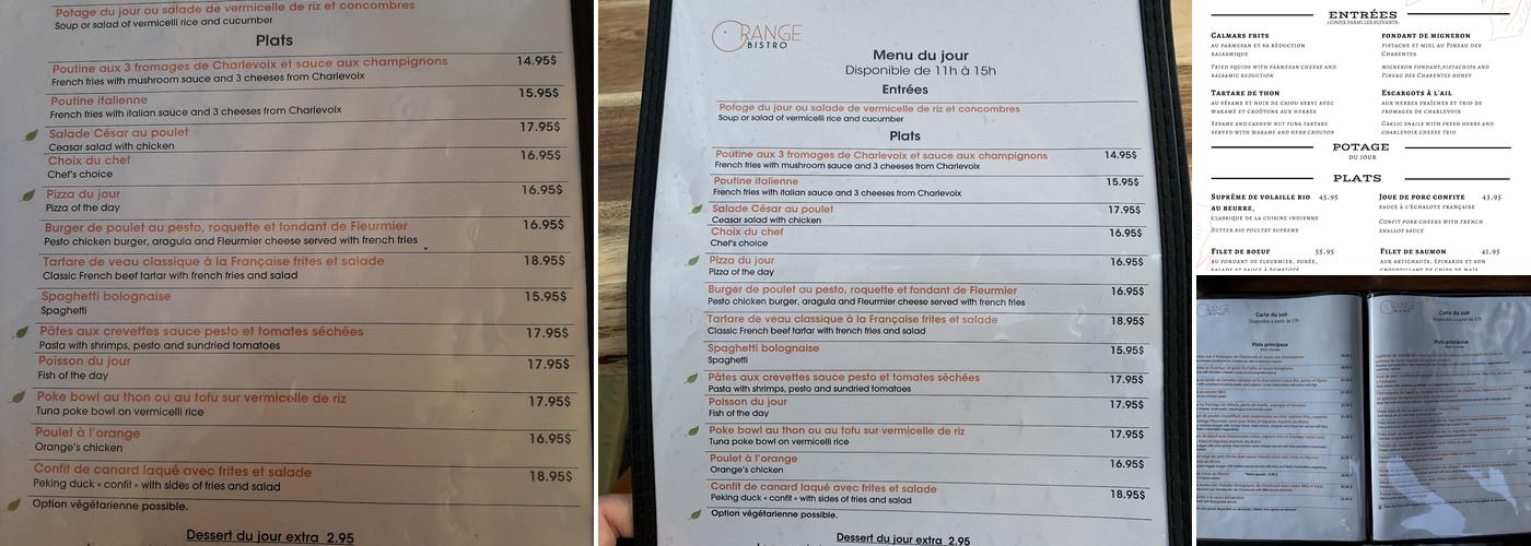 L'Orange Bistro Menu