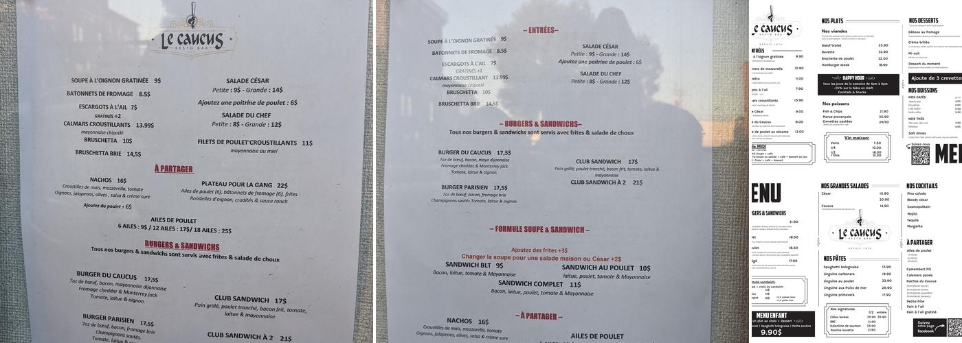 Le Caucus Menu