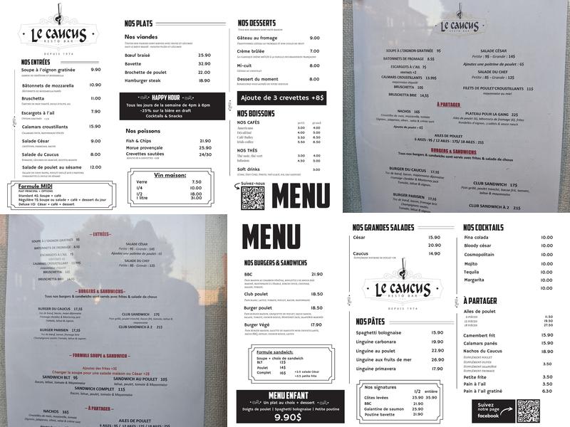 Le Caucus Menu