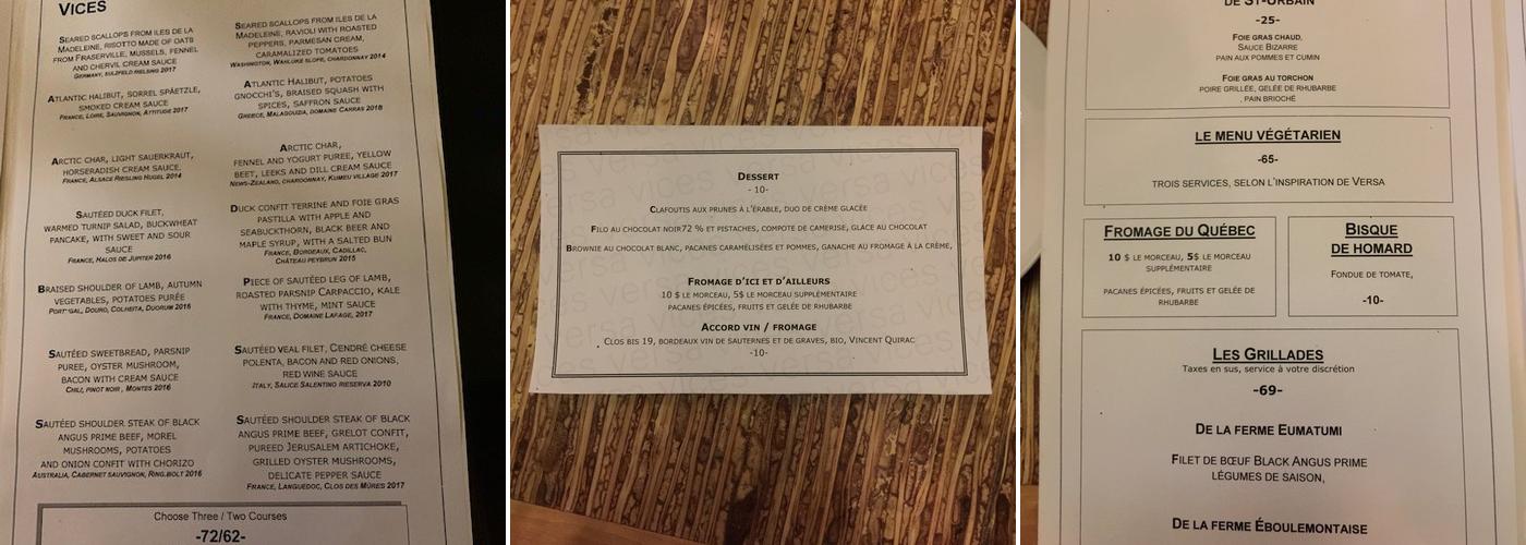 Vices Versa Menu