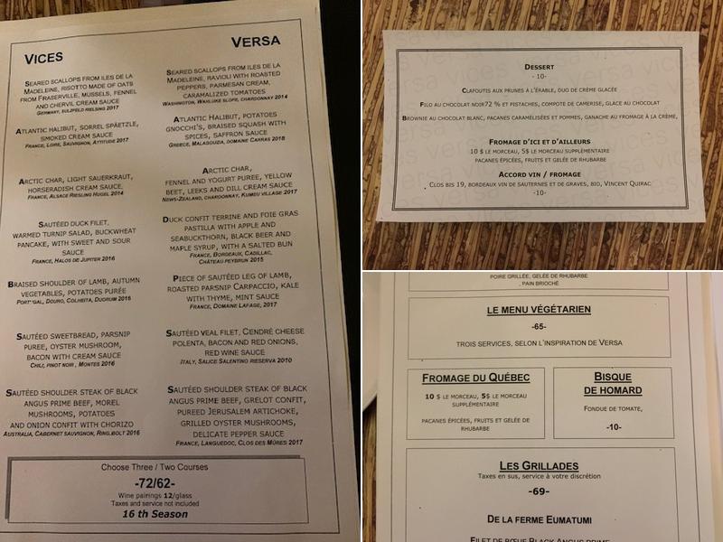 Vices Versa Menu