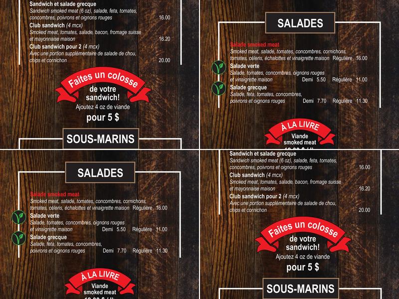 Harvey Smoked Meat Menu