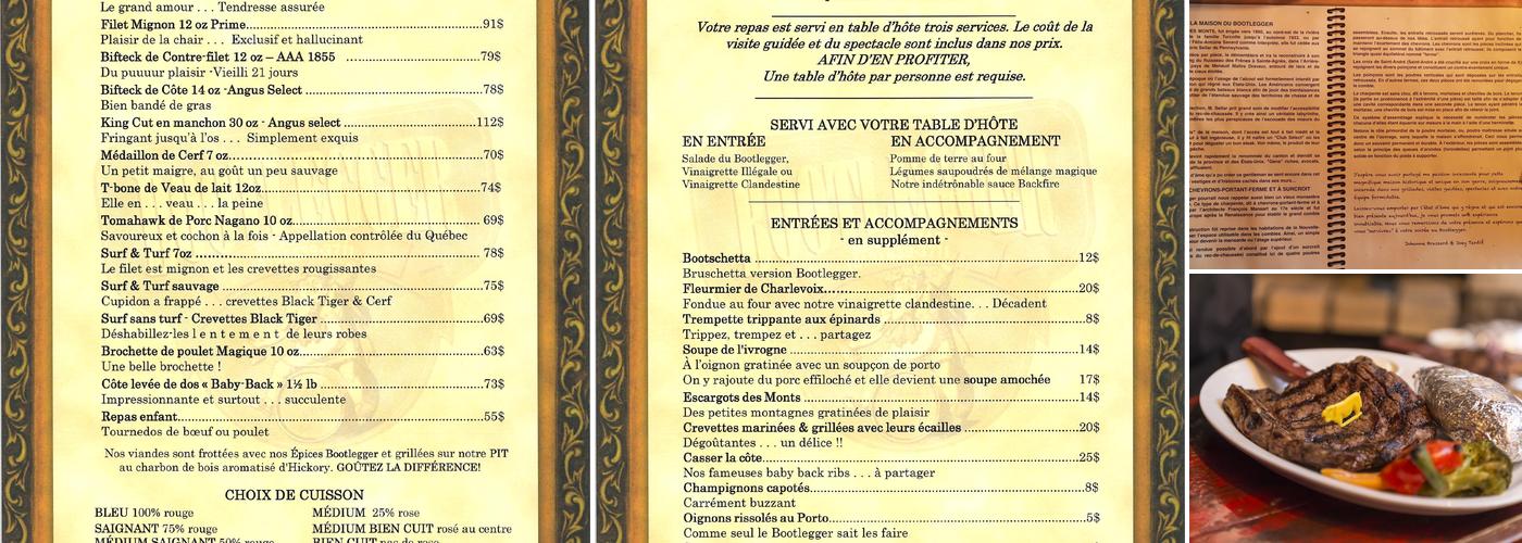 Maison du Bootlegger Menu