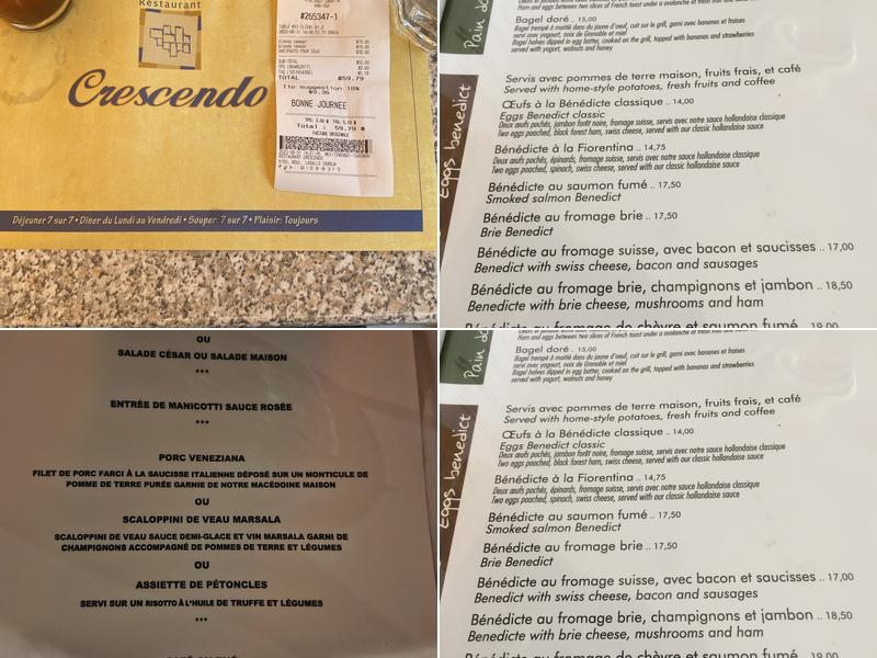 Restaurant Crescendo Menu