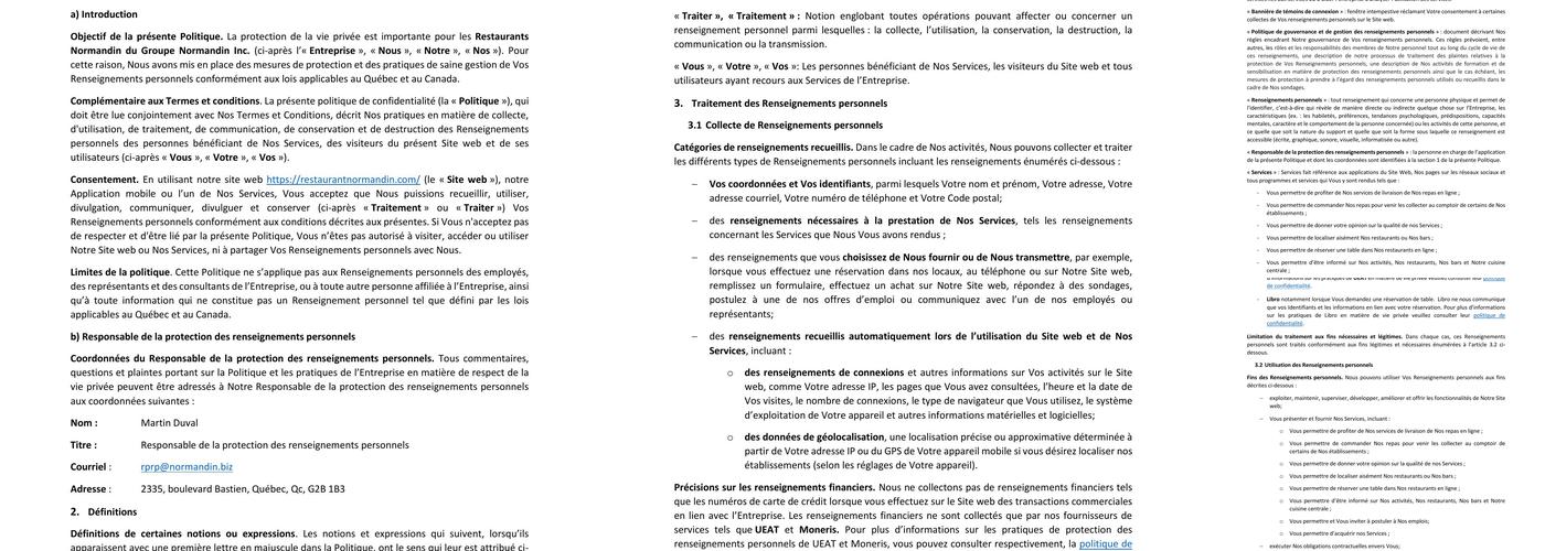 Restaurant Normandin St-Jean-Port-Joli Menu