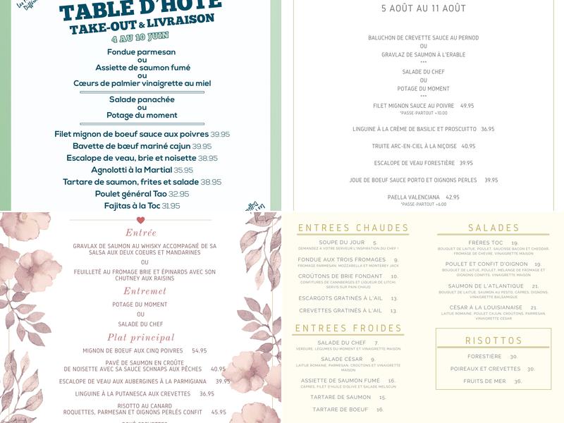 Restaurant Les Frères Toc Menu