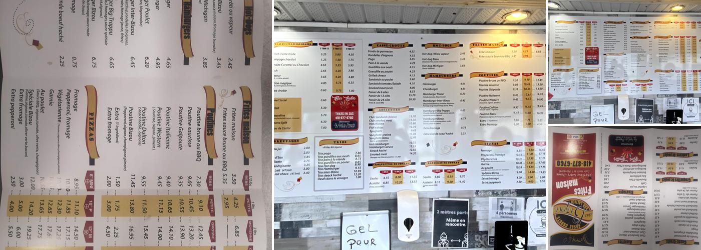 Casse-croûte Chez Bizou Menu