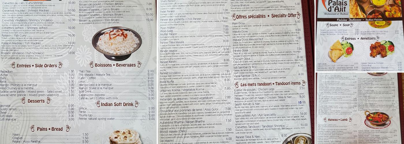 Palais d'Ajit Menu
