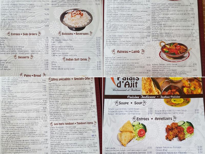 Palais d'Ajit Menu
