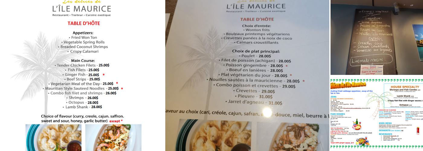 Les Délices De L'Ile Maurice Menu