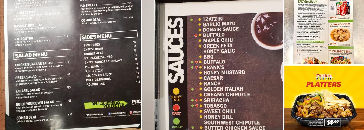 Prairie Donair Quance St. Regina Menu