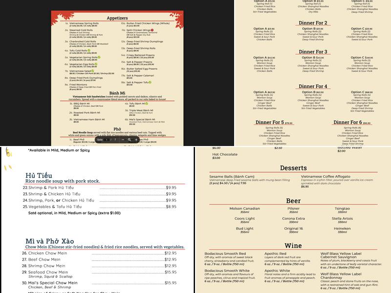 Mai's Kitchen Vietnamese Cuisine Menu