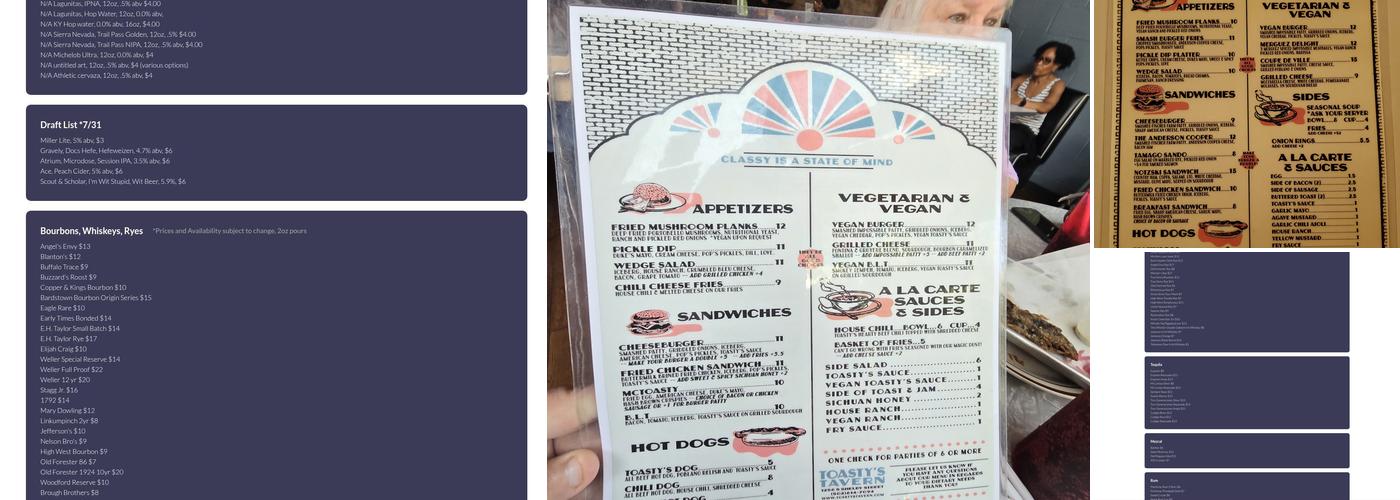 Toasty's Tavern Menu