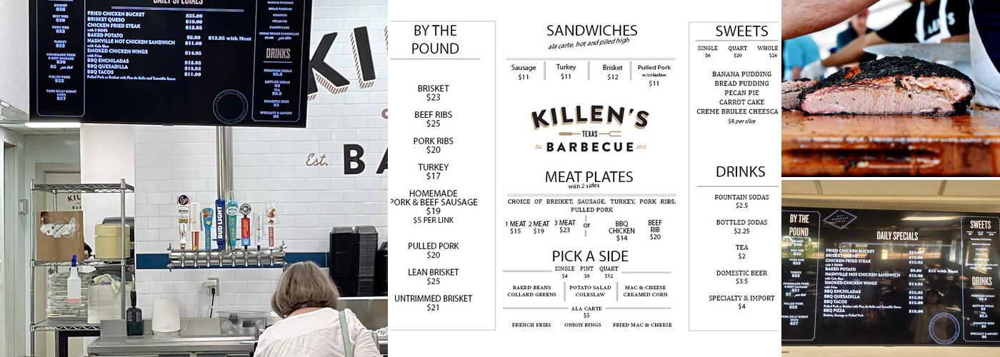 Killen's BBQ Menu