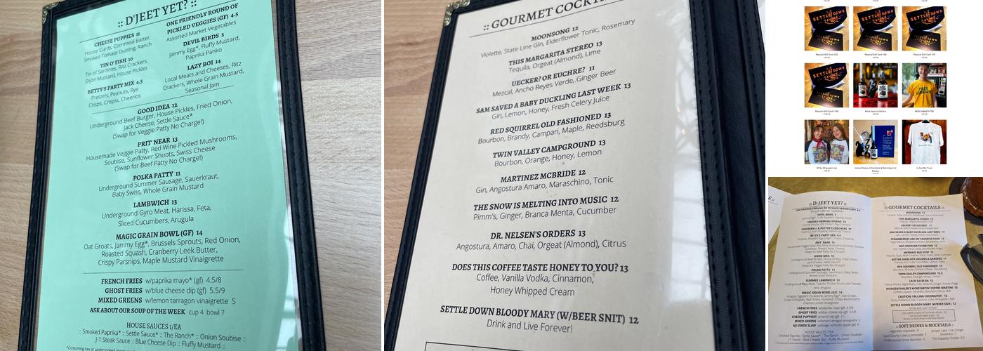 Settle Down Tavern Menu