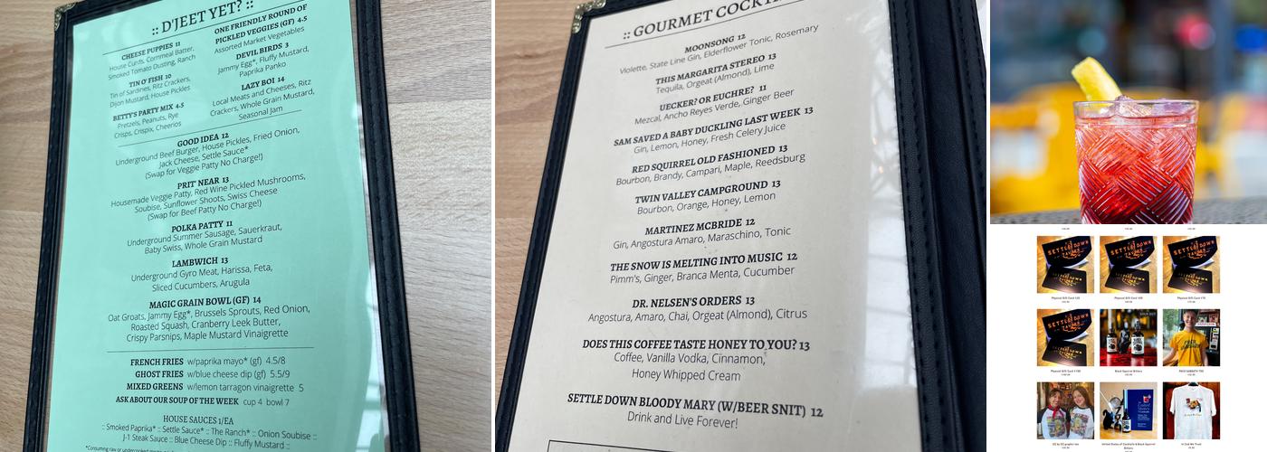 Settle Down Tavern Menu