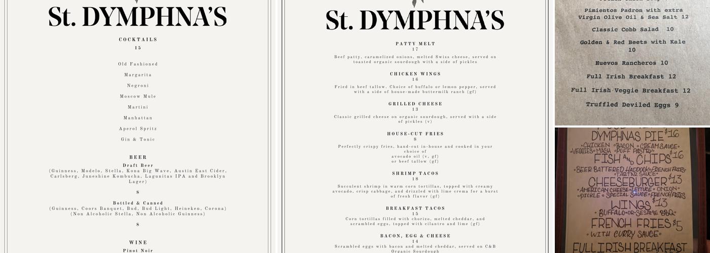 St. Dymphna's Menu