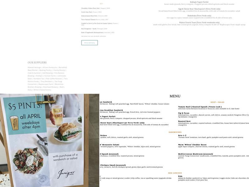 Juniper Cafe | Terra Verde Menu