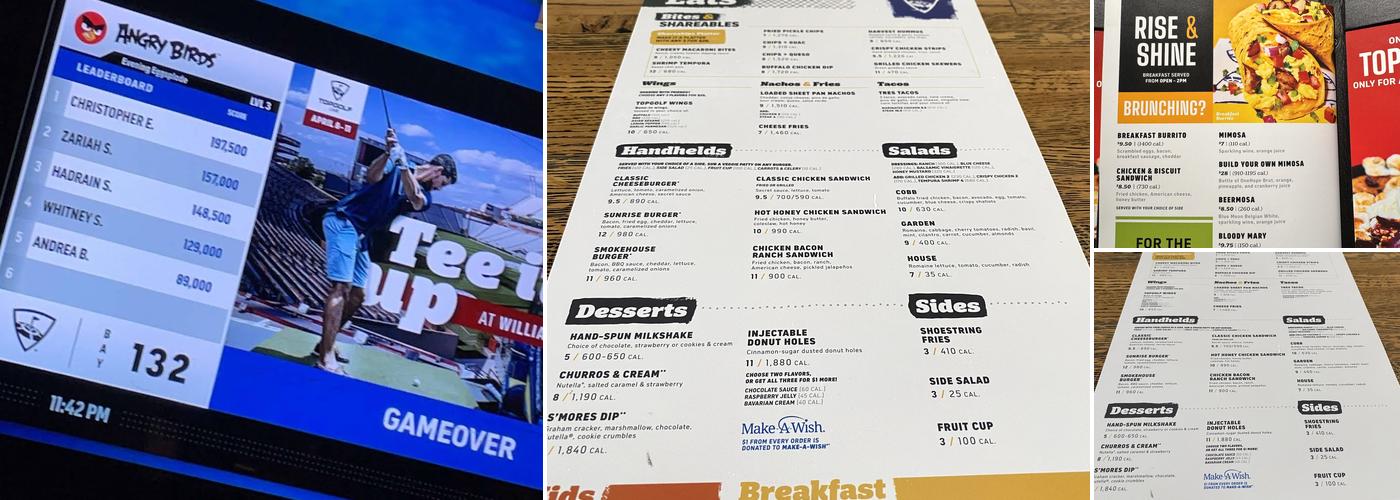 Topgolf Menu