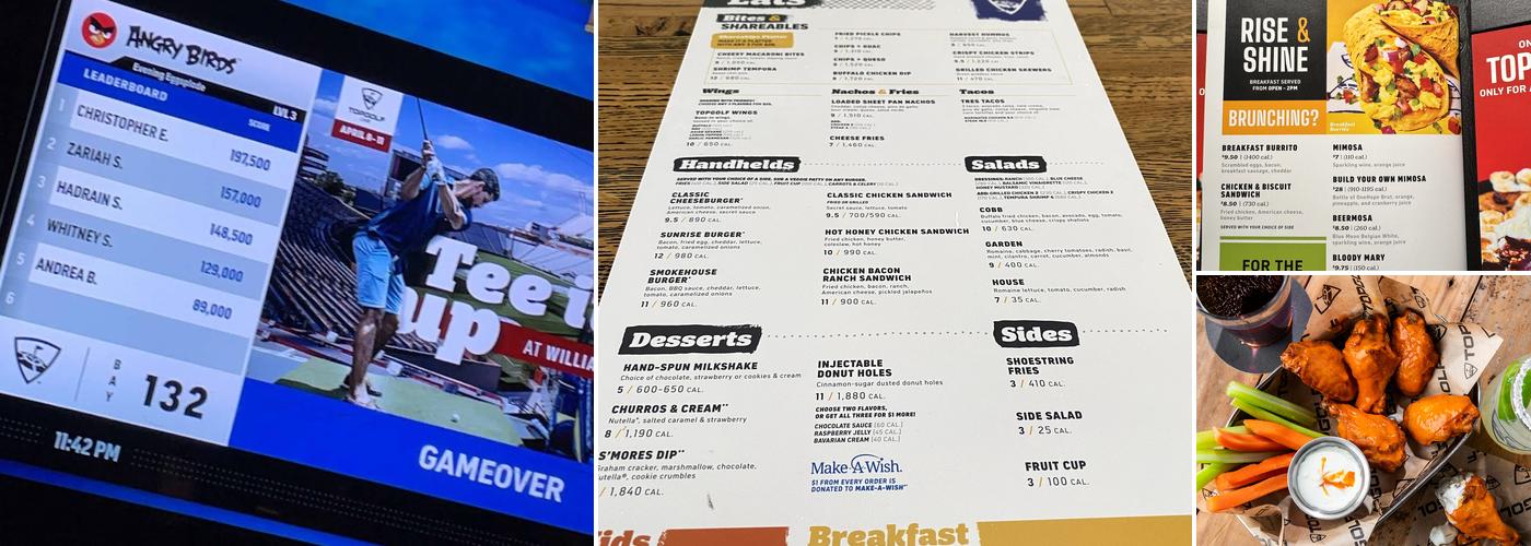 Topgolf Menu