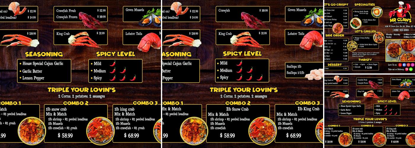 Mr Claws Menu