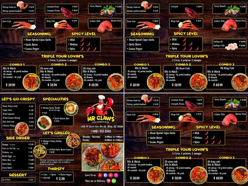 Mr Claws Menu