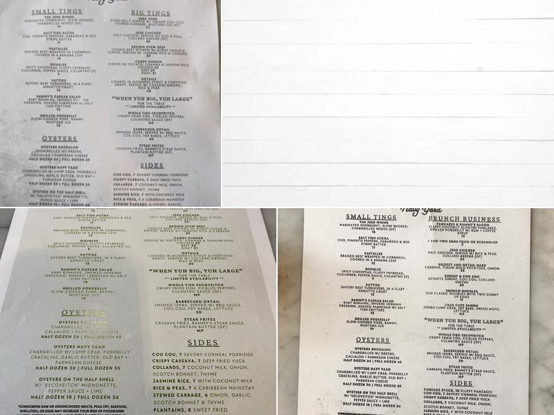 Bammy's Modern Caribbean Menu