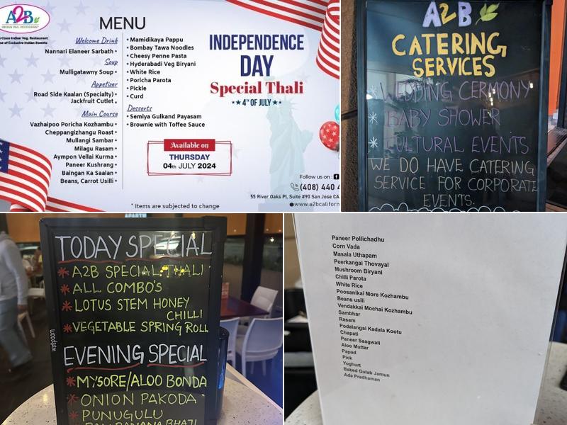 A2B INDIAN VEGETARIAN RESTAURANT Menu