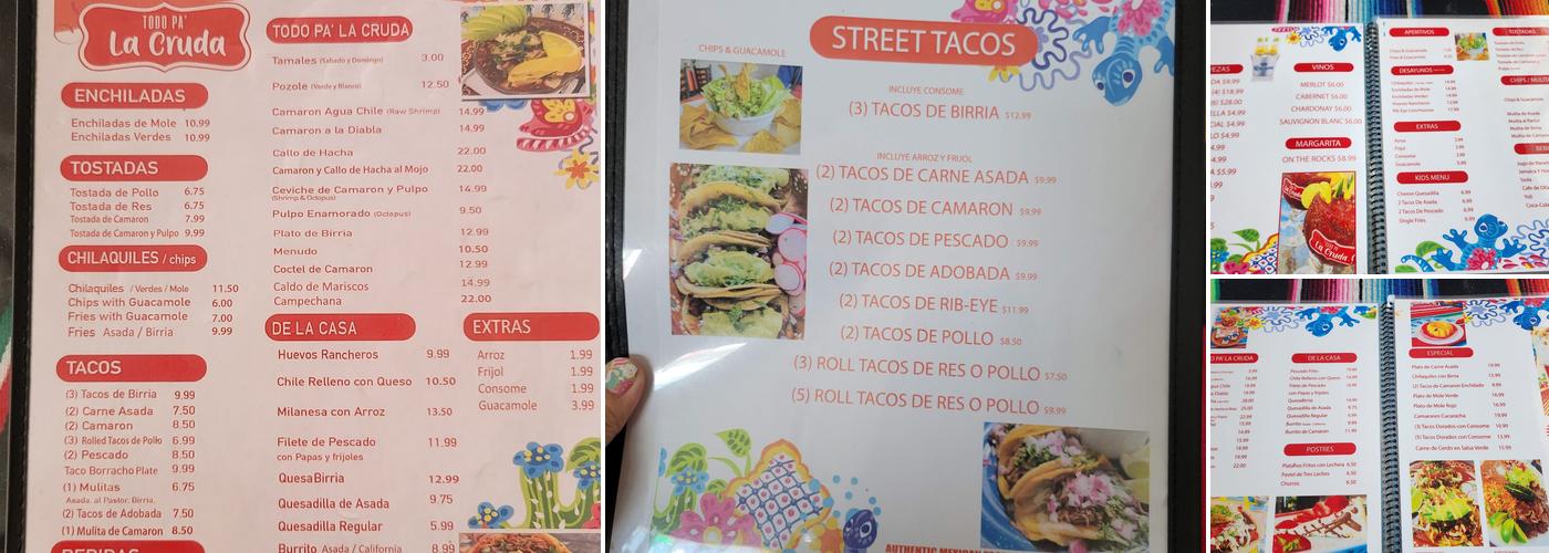 Todo Pa' La Cruda Menu