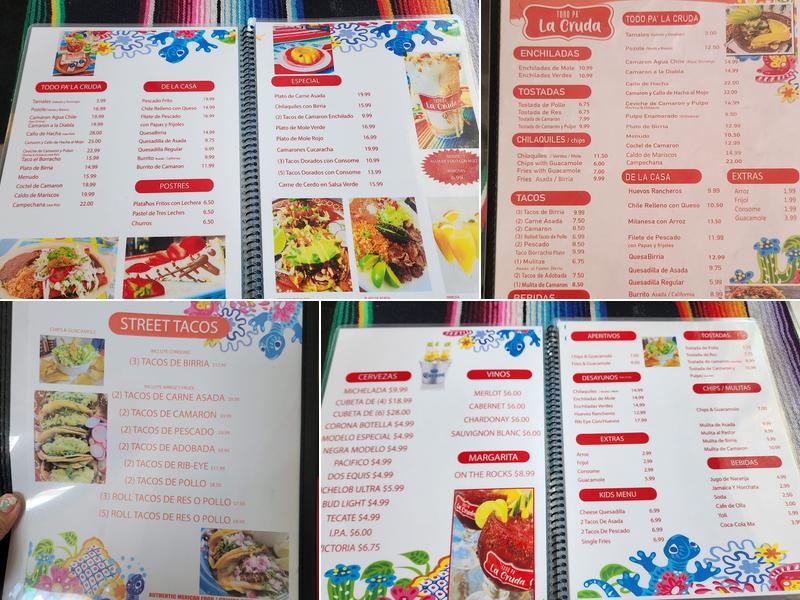 Todo Pa' La Cruda Menu