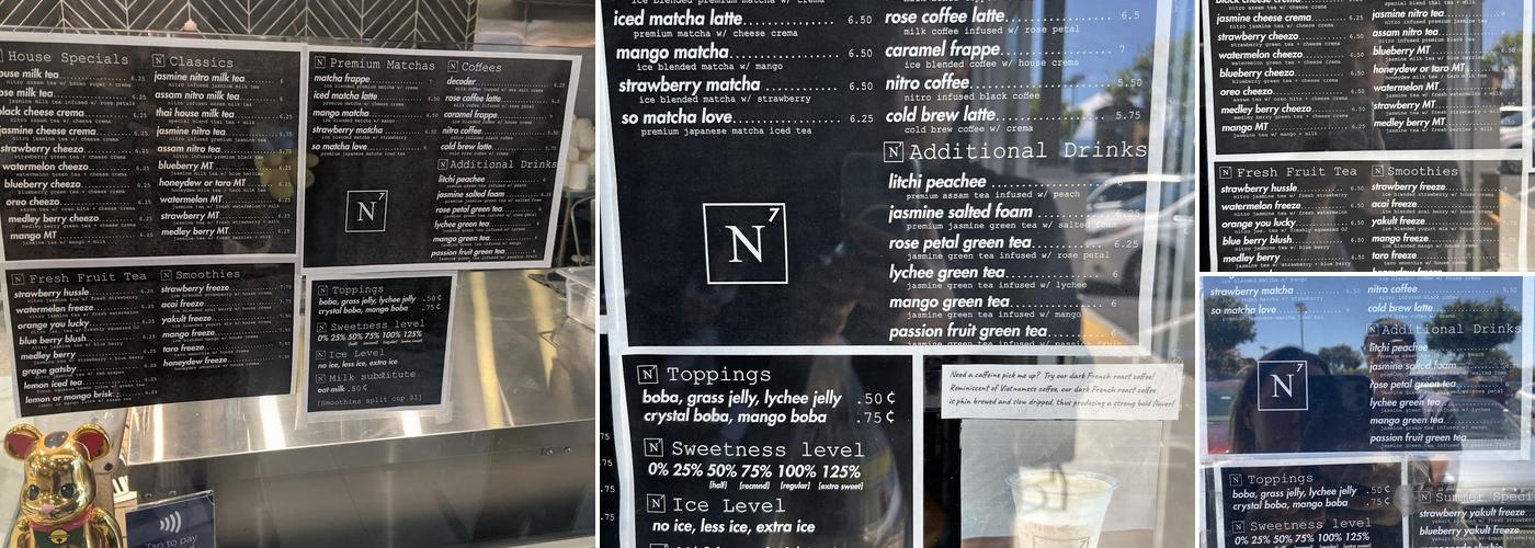 N7 Draft Tea + Coffee Menu